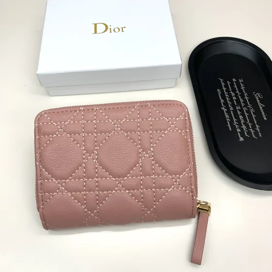 Dior Caro Zipped Compact Carteira Blush Rosa Carteira