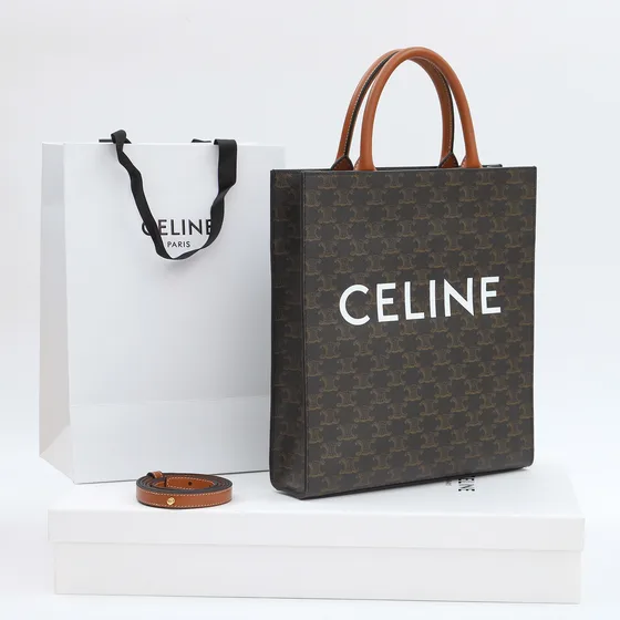 Celine Vertical Cabas Dark สีน้ำตาล With Tan Tote Bag