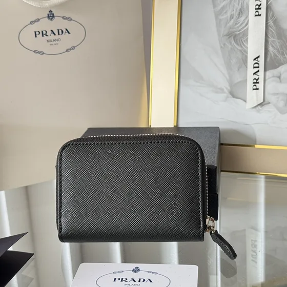 Prada Saffiano Læder Coin Purse Card Holder Sort Coin Purse