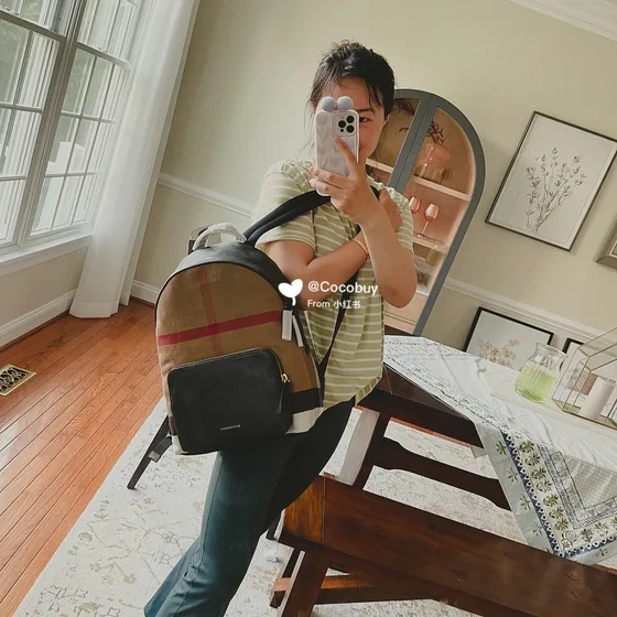 Burberry Canvas Check Backpack Camel Black Backpack