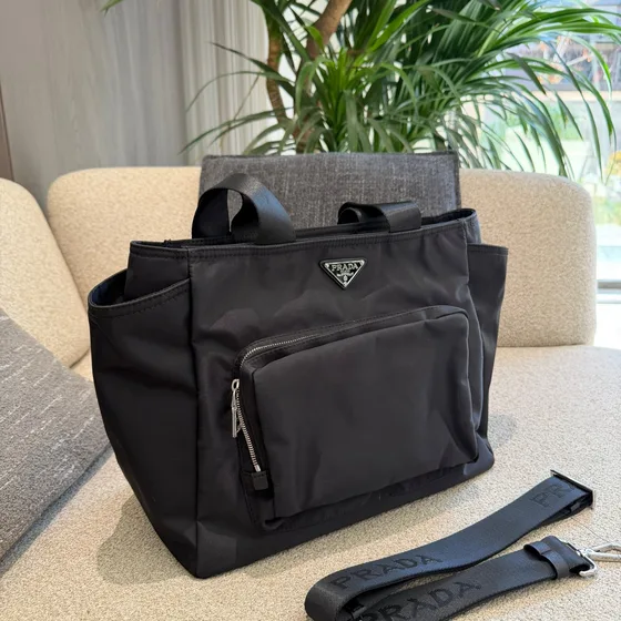 Prada Re-Nylon Tote Bag With Shoulder Strap Black Tote Bag