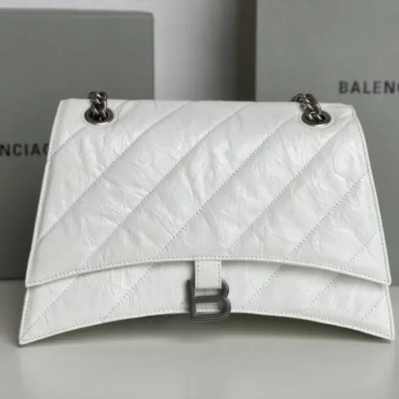 Balenciaga Crush Medium Quilted Chain Bag White Shoulder Bag
