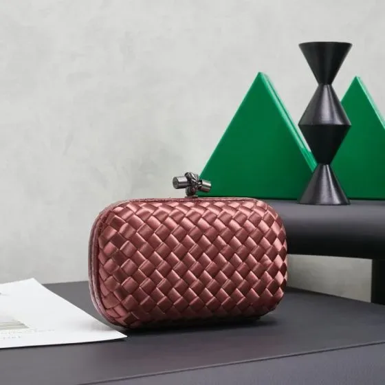 Bottega Veneta Pochette Knot Clutch Dark Metallic Rose Pink Clutch