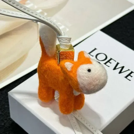 Loewe Felt Fox Bag Charm Orange White Pouch