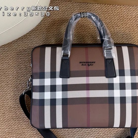 Burberry Check Briefcase Dark Birch Brown Check 39cm Top Handle