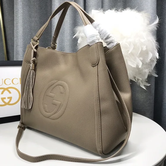 Gucci Soho Tassel Hobo Bag Elephant Gray 35x29x16cm Hobo