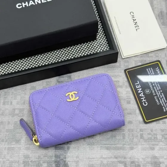 Chanel Classic Zippy Coin Purse Purple Card Holder