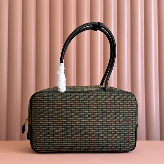 Miu Miu Beau Top Handle Bag Khaki Plaid Top Handle