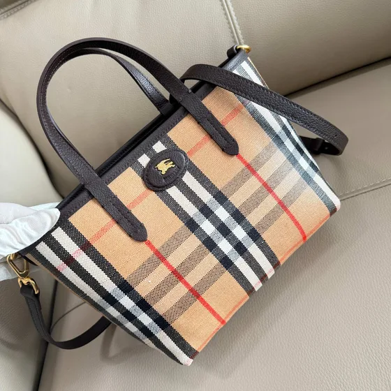 Burberry Check Mini Tote Bag Beige Coklat Check Tote Bag