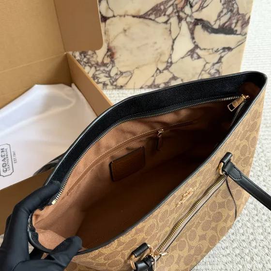 Coach Town Bolsa balde In Signature Lona Khaki/Marrom Bolsa de ombro
