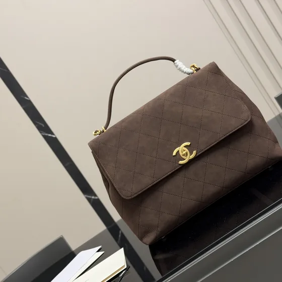 Chanel Cc Quilted Alça superior Bolsa de aba Preto Alça superior