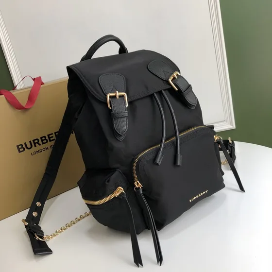 Burberry The Medium Rucksack In Technical Nylon And Leather Black Backpack