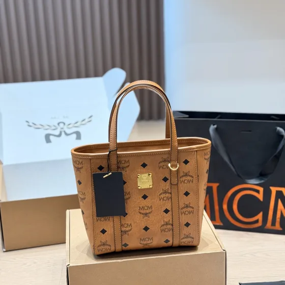 MCM Toni Top-Zip Shopper Mini Cognac Visetos Coklat Tote Bag