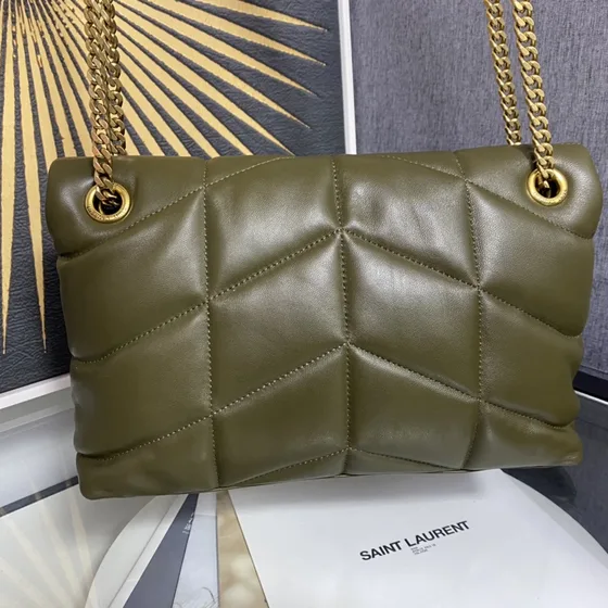 YSL Loulou Puffer Olive Green Shoulder Bag