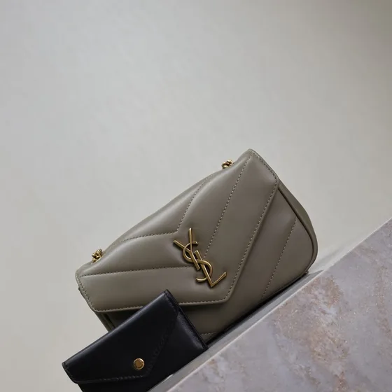YSL Toy Loulou Strap Bag Olive Gray Crossbody