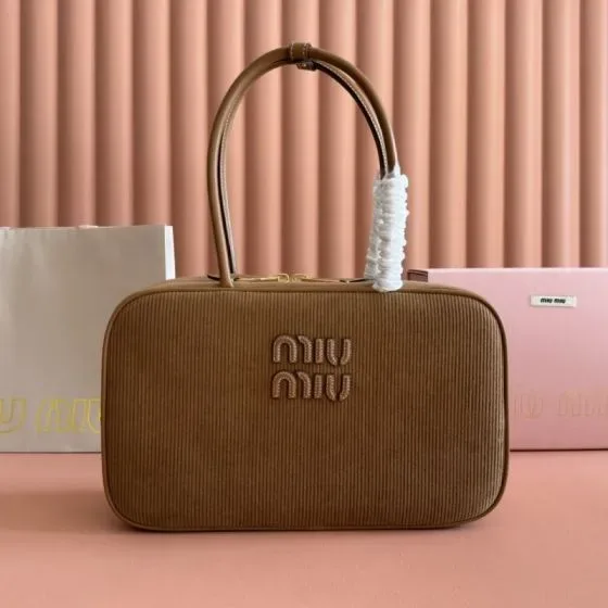 Miu Miu Corduroy Top Handle Briefcase Bag Brown Top Handle