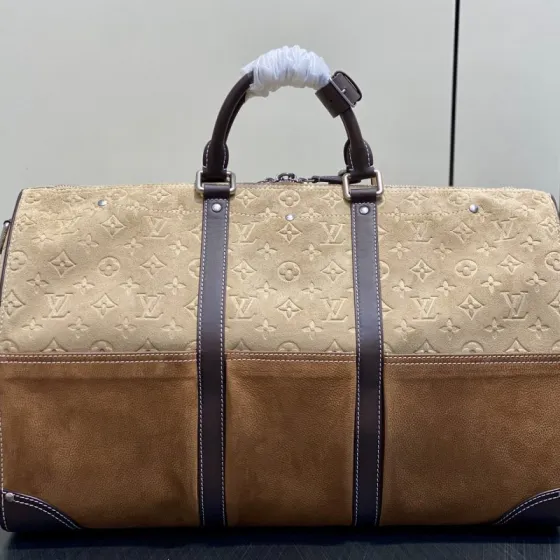 Louis Vuitton Keepall Bandouli re 50 Beige Monogram suede and brown 50cm travel
