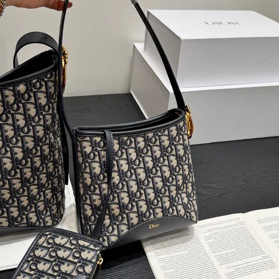 Dior Medaillon Bucket Bag Beige And Hitam Shoulder Bag