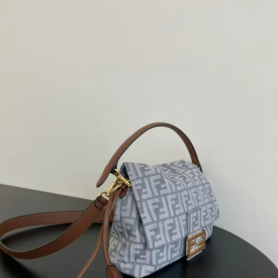 Fendi Mamma Baguette Gray Brown Shoulder Bag