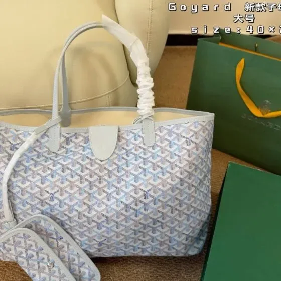Goyard Saint Louis White Light Blue 40 Tote Bag