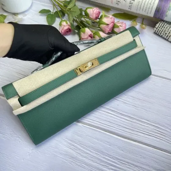 Hermes Kelly Cut Green Clutch
