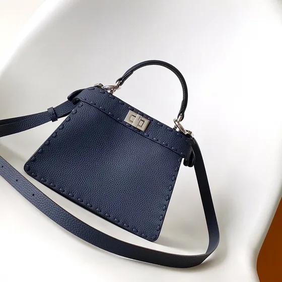 Fendi Peekaboo Iseeu Petite Selleria Navy Blue Top Handle