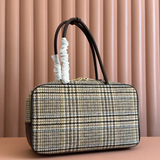 Miu Miu Check Fabric Top Handle Bag Multicolor Houndstooth Top Handle