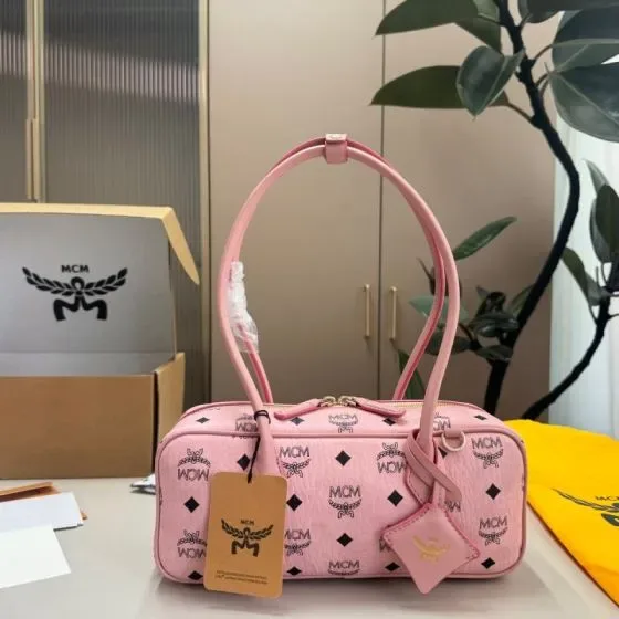 MCM Aren Boston Bag Pink Top Handle