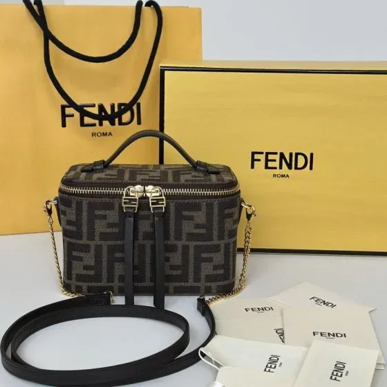 Fendi Ff Jacquard Vanity Case Brown Crossbody