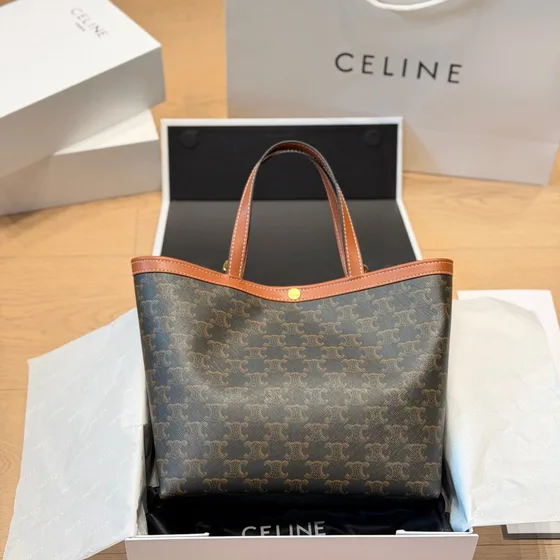 Celine Triomphe Lærred Cabas Brun Shoppertasketur