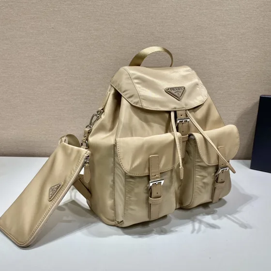 Prada Re-Nylon Medium Backpack With Pouch Beige Backpack