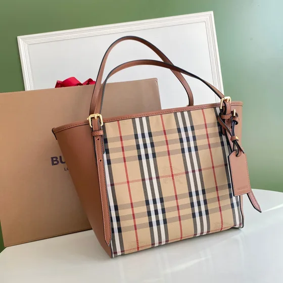 Burberry Canterbury Tote Brown Beige Check Tote Bag