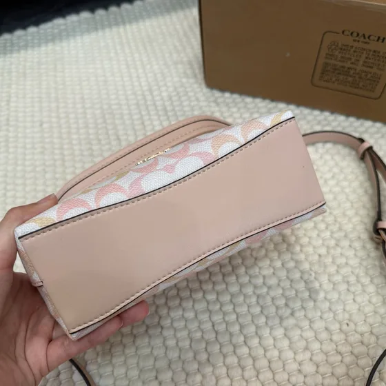 Coach Mira Crossbody In Signature Canvas With Heart Print Blush Pink Crossbody
