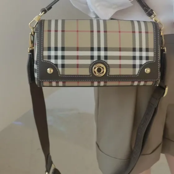 Burberry Note Crossbody Bag Beige Brown Check Crossbody