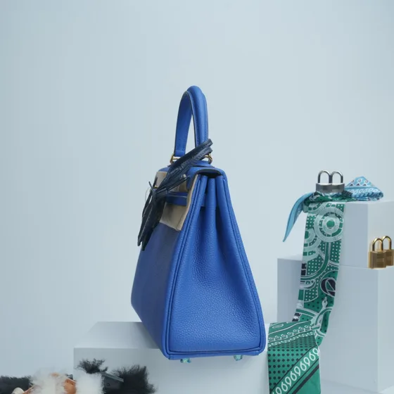 Hermes Kelly 25 Blå Tophåndtak