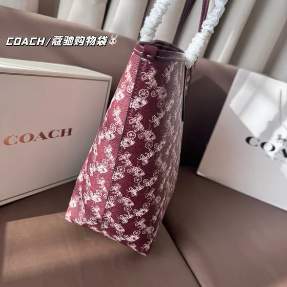 Coach City Tote With Horse And Carriage Print Burgundy Tote Bag