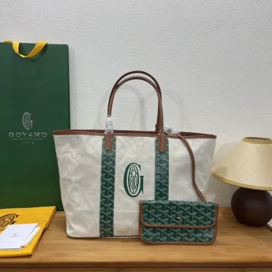 Goyard Saint Louis Pm White Green Tote Bag