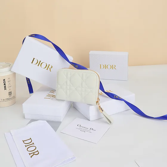 Dior Caro Zipped Coin Purse White Coin Purse