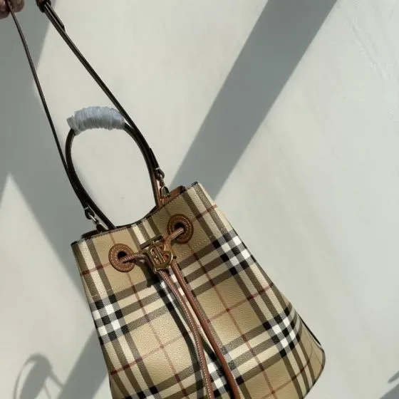 Burberry Check Bucket Bag Beige Brown Check Bucket Bag Crossbody Top Handle