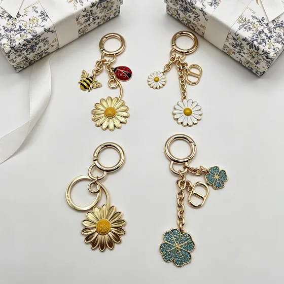 Dior Daisy Clover Key Holder Gold Multicolor Pouch