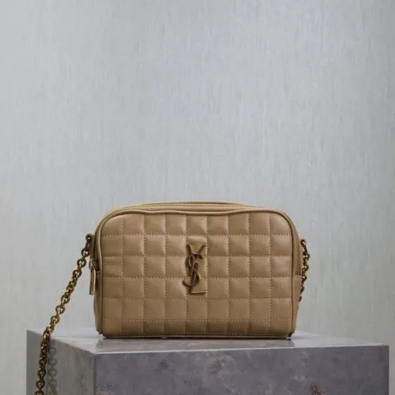 YSL Cassandre Matelass Carr Quilted Leather Camera Bag Beige Crossbody