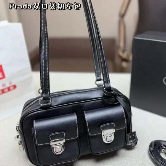 Prada Two-Pocket Biker Bag Black Shoulder Bag