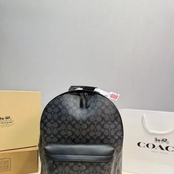 Coach West Backpack In Signature Canvas Charcoal Black Backpack