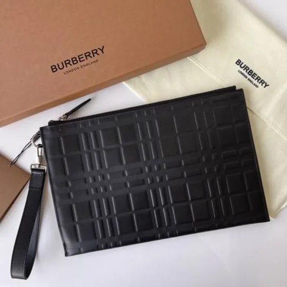 Burberry Briefcase Black embossed check leather 30x20cm everyday