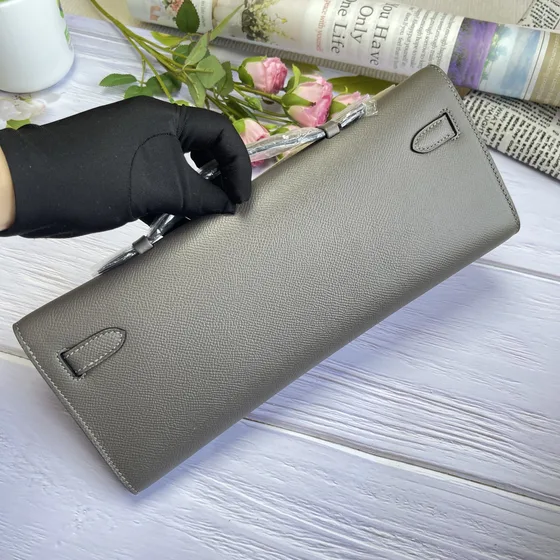Hermes Kelly To Go Etain Gris Mouette Clutch