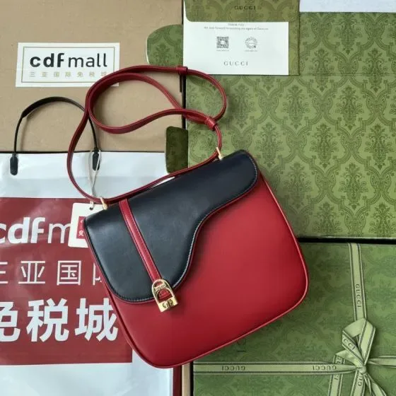 Gucci 1955 Horsebit Asymmetrical Shoulder Bag Red And Black Shoulder Bag