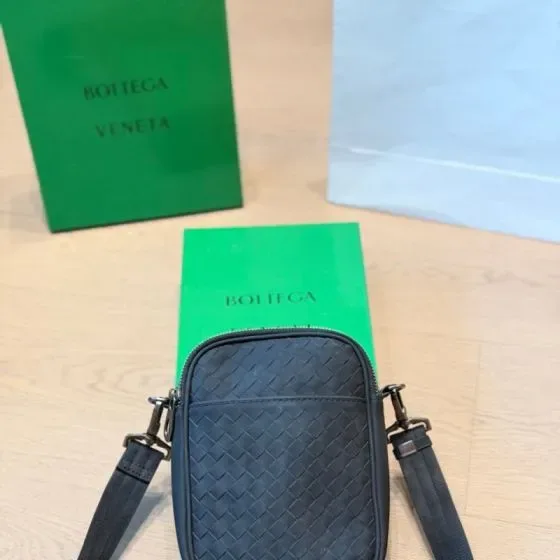 Bottega Veneta Intrecciato Mini Phone Crossbody Bag Black Crossbody