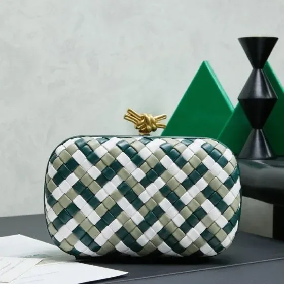 Bottega Veneta Knot Clutch Multicolor Green White Sage Clutch