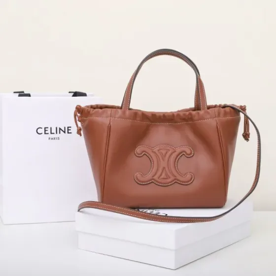 Celine Cuir Triomphe Cabas Drawstring Bag Brown Tote Bag
