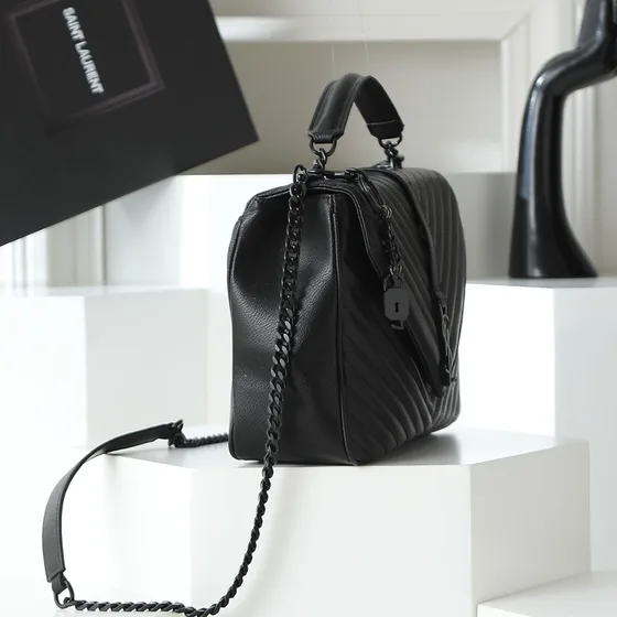 YSL Envelope Large Bag In Mixed Matelassé Grain De Poudre Emboss สีดำ Shoulder Bag